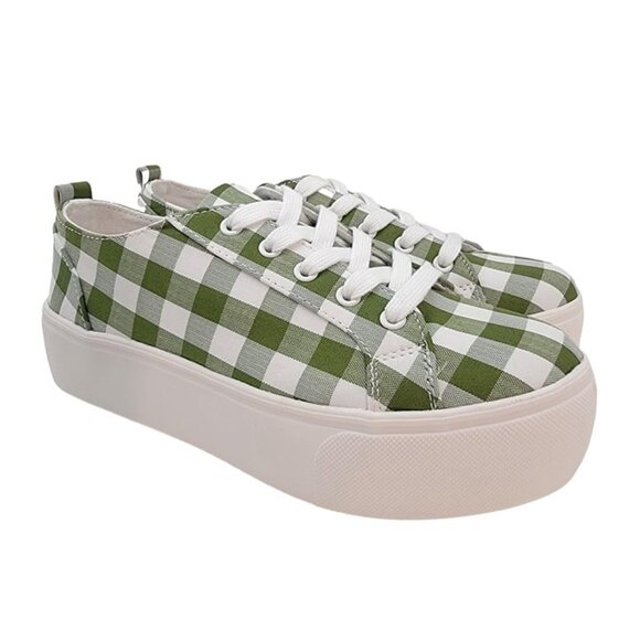 BUY ONE GET ONE FREE Soda Petal Lace up Platform Fashion Sneaker Khaki Gingham - Picture 4 of 7